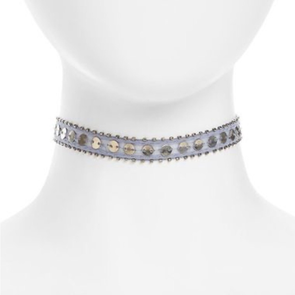 NWT Chan Luu Necklace - Chiffon Choker  in Dove Grey with Coins and beading.